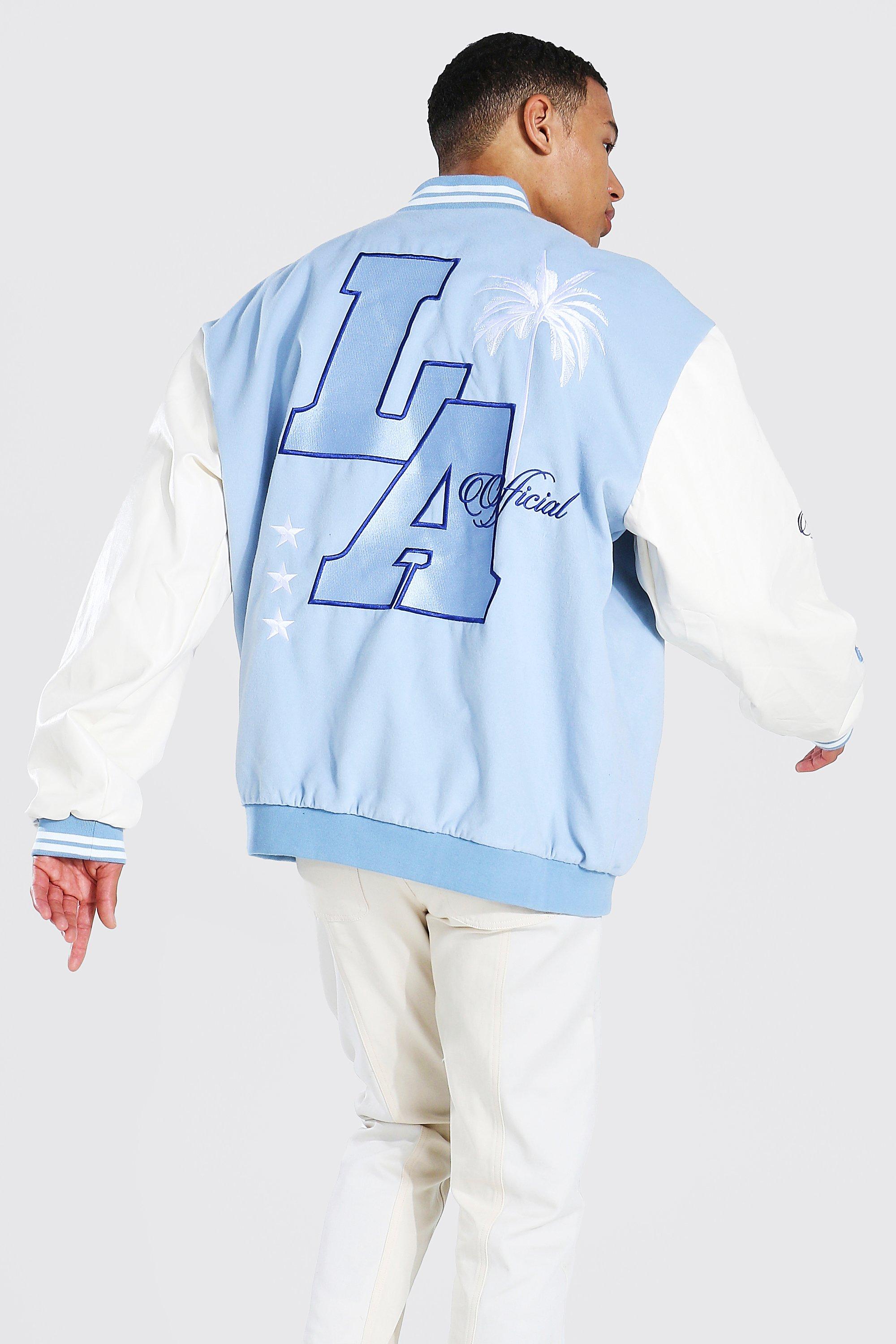 Tall Oversized La Varsity Bomber Jacket boohoo IL